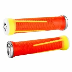 POIGNEE ODI AG1 NO FLANGE ORANGE / JAUNE /LOCK ON BLANC